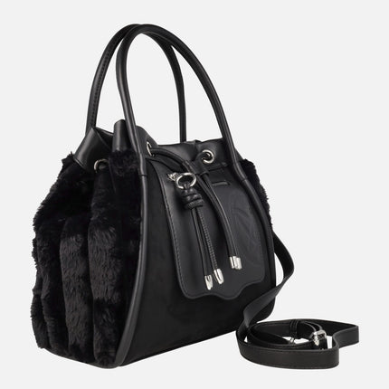 Bolsos de hombro con laterales en pelo suave y asa bandolera