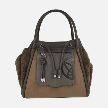 Bolsos de hombro con laterales en pelo suave y asa bandolera