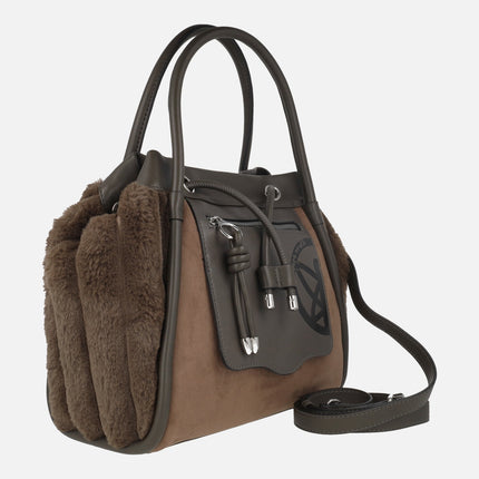 Bolsos de hombro con laterales en pelo suave y asa bandolera