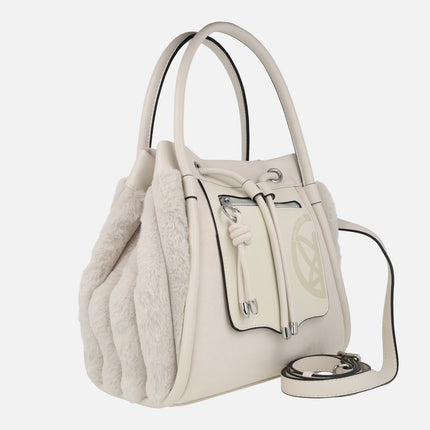 Bolsos de hombro con laterales en pelo suave y asa bandolera