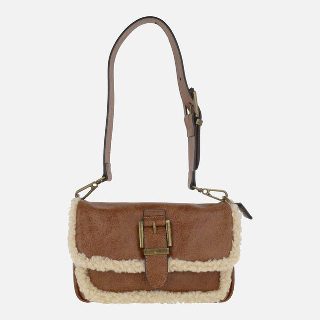 Bolsos doble posición hombro/bandolera con detalles en borreguillo