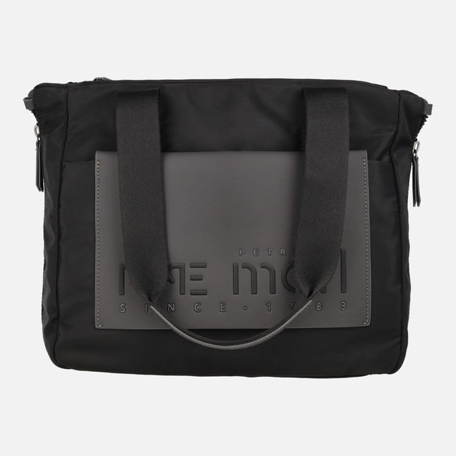 Bolsos de tejido estilo shopping en combinado negro-gris