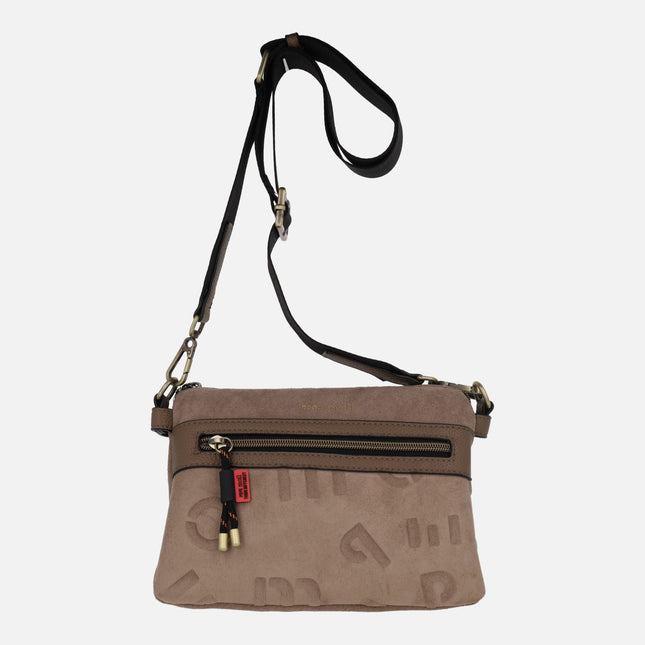 Bolsos bandolera en combinado taupe con triple compartimento interior