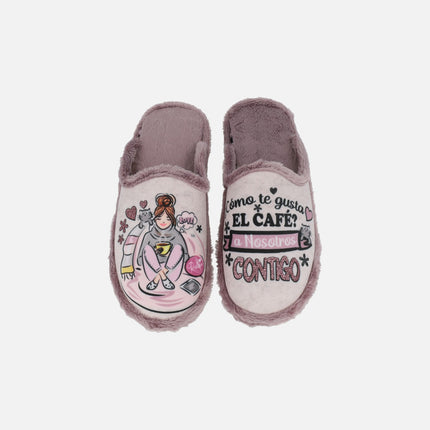 Zapatillas de casa para mujer frase Café