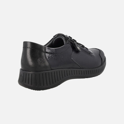 Deportivos confort en combinado de piel y charol con cordones y cremallera