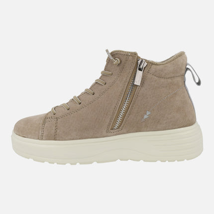 Deportivos abotinados Takao en serraje taupe water repelent