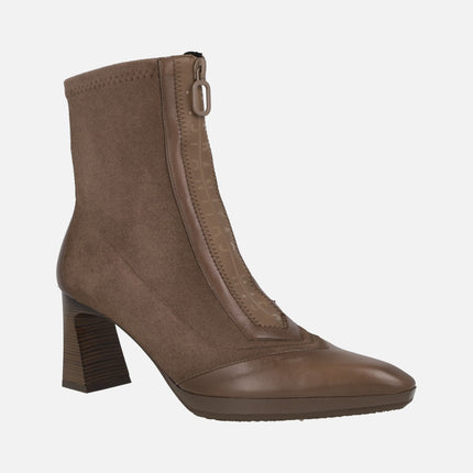 Botines de tacón con caña en tejido elástico y cremallera frontal