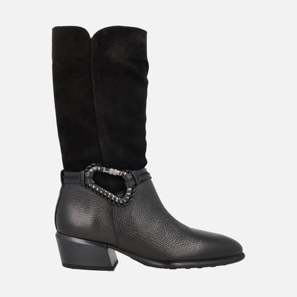 Botas de media caña en combinado de piel y serraje Verona