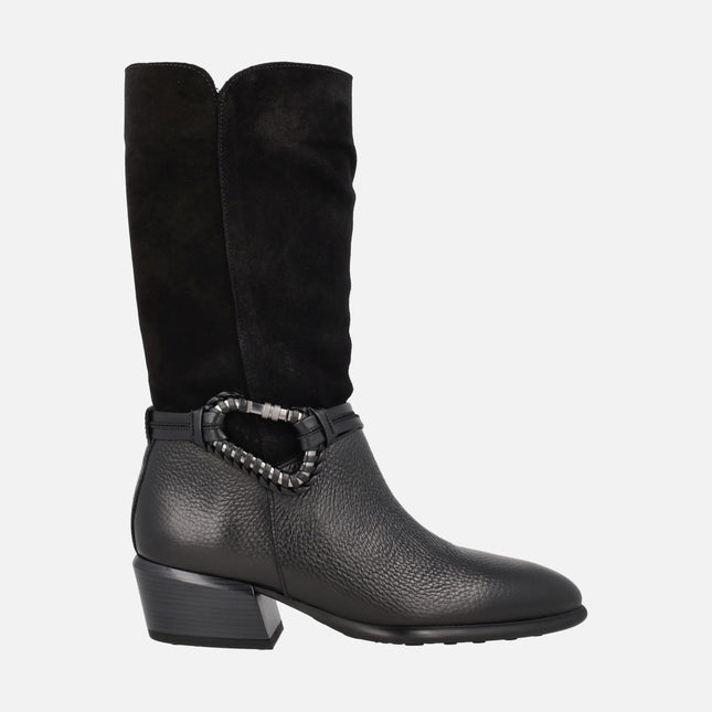 Botas de media caña en combinado de piel y serraje Verona