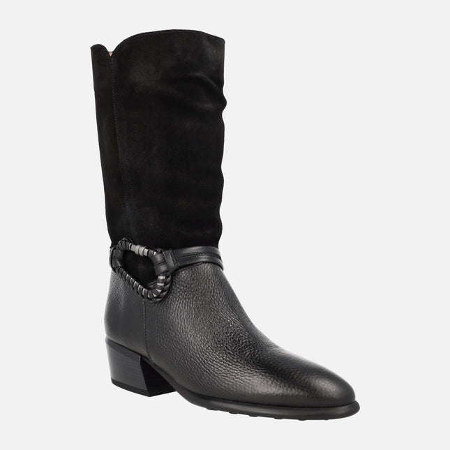 Botas de media caña en combinado de piel y serraje Verona