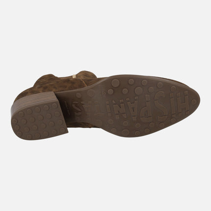 Botines de serraje marrón estampado leopardo con elásticos