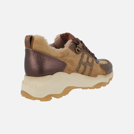 Zapatos deportivos Nepal en combinado piel serraje avellana