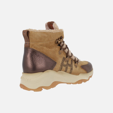 Botines Nepal en serraje camel con lengüeta de borreguillo