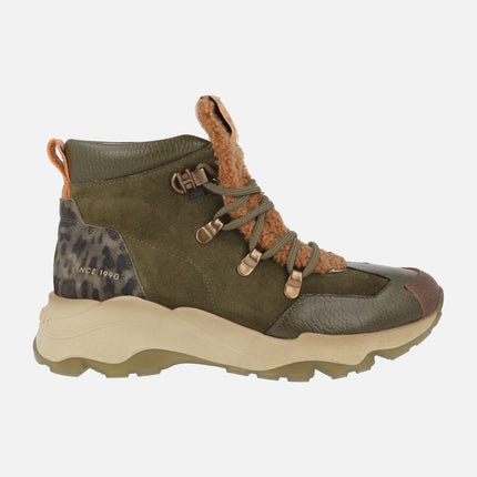 Botines de cordones Nepal en combinado verde militar