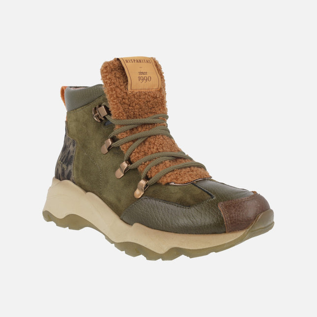 Botines de cordones Nepal en combinado verde militar