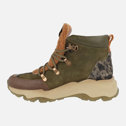 Botines de cordones Nepal en combinado verde militar