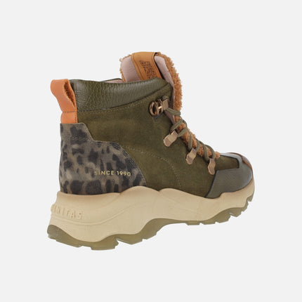 Botines de cordones Nepal en combinado verde militar