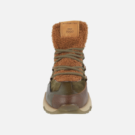 Botines de cordones Nepal en combinado verde militar