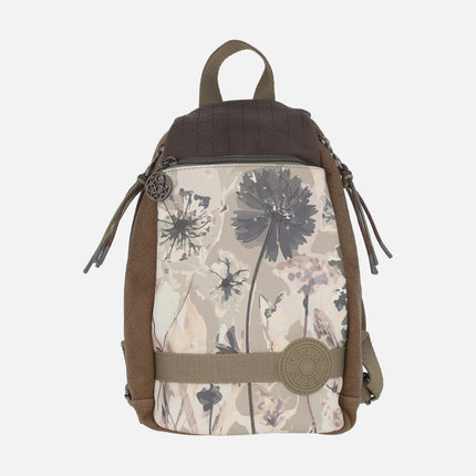 Backpacks with anti-theft system in brown tones with flowers