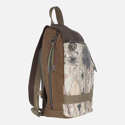 Backpacks with anti-theft system in brown tones with flowers