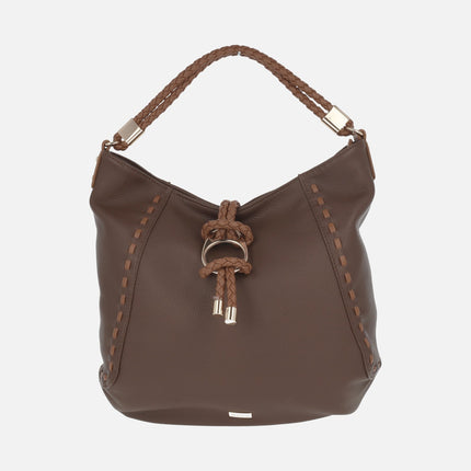 Bolsos para hombro en piel vegana marrón con detalle de pespuntes