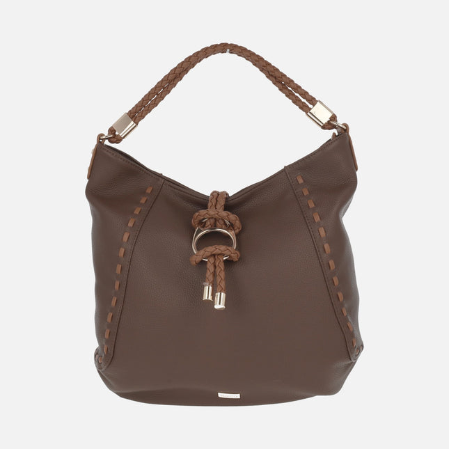 Bolsos para hombro en piel vegana marrón con detalle de pespuntes