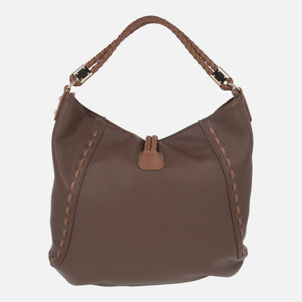 Bolsos para hombro en piel vegana marrón con detalle de pespuntes