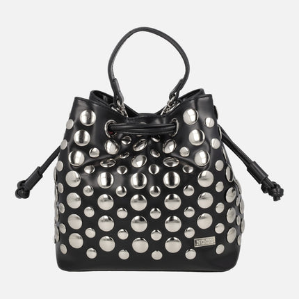 Bolsos bombonera en negro con tachas grandes plateadas