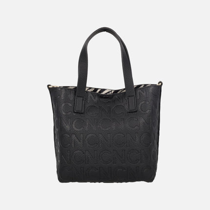 Bolsos estilo cubo en formato pequeño en negro y print cebra