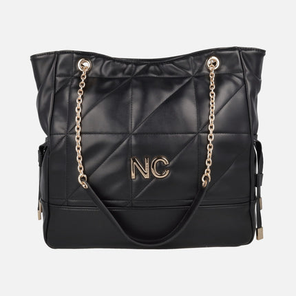 Bolsos negros en piel vegana con doble asa de cadena
