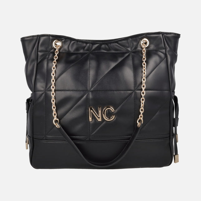 Bolsos negros en piel vegana con doble asa de cadena