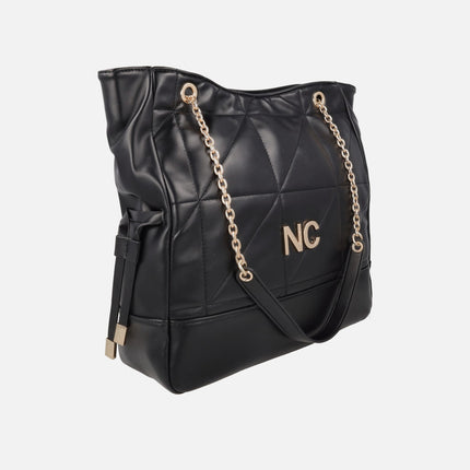 Bolsos negros en piel vegana con doble asa de cadena