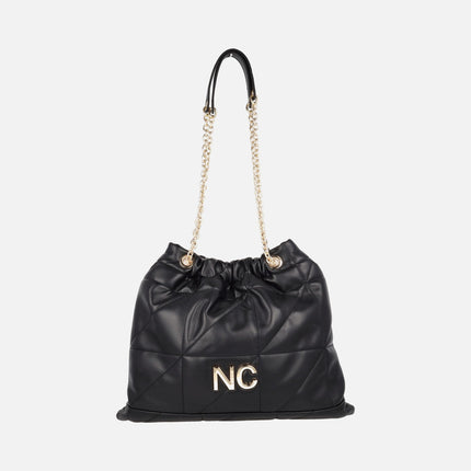 Bolsos tipo saco en acolchado negro con cadena