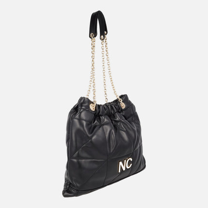 Bolsos tipo saco en acolchado negro con cadena