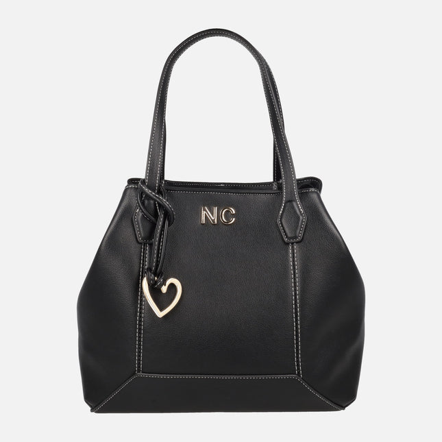 Bolsos en color negro con asas para hombro y adorno corazón