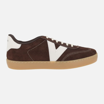 Zapatillas deportivas Berlín ciclista serraje y contraste en marrón chocolate