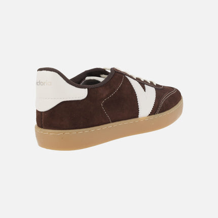 Zapatillas deportivas Berlín ciclista serraje y contraste en marrón chocolate