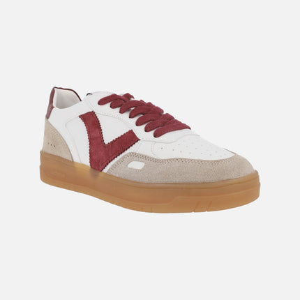 White sneakers with burgundy details seul leather and suede