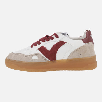 White sneakers with burgundy details seul leather and suede