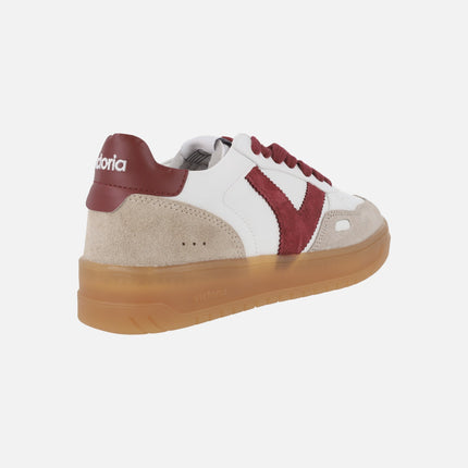 White sneakers with burgundy details seul leather and suede