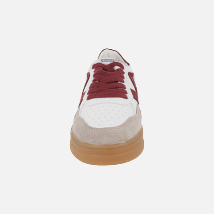 White sneakers with burgundy details seul leather and suede