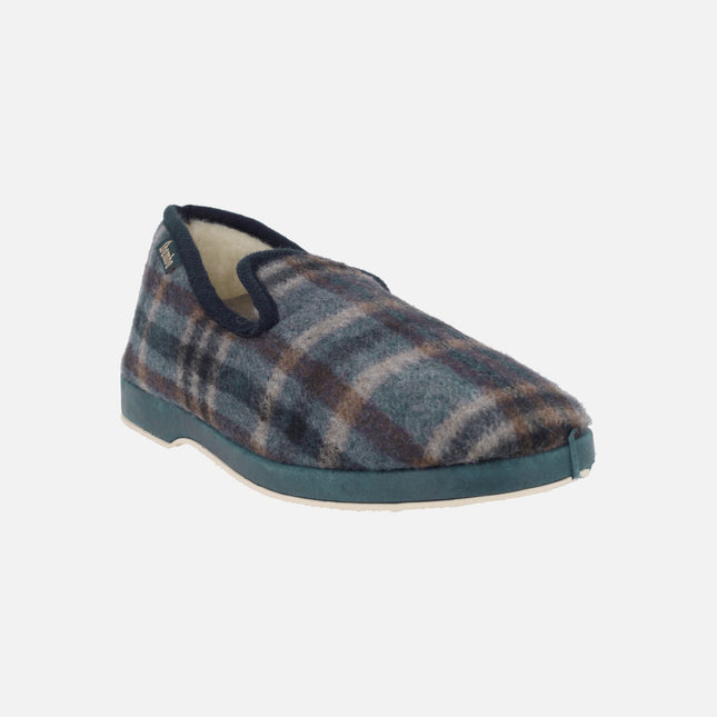 Zapatillas de casa cerradas para hombre en tejido a cuadros