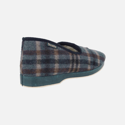 Zapatillas de casa cerradas para hombre en tejido a cuadros