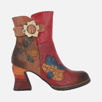 Heeled booties with floral motifs Laura Vita Eleo 02 Rouge