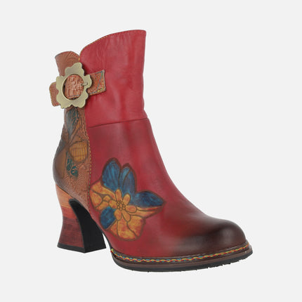 Heeled booties with floral motifs Laura Vita Eleo 02 Rouge