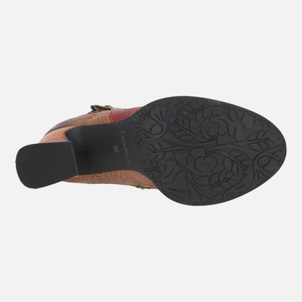 Heeled booties with floral motifs Laura Vita Eleo 02 Rouge