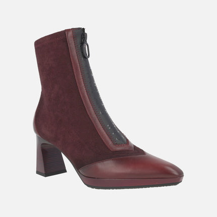 Botines de tacón con caña en tejido elástico y cremallera frontal