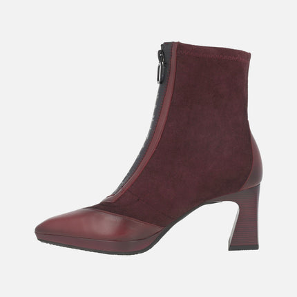 Botines de tacón con caña en tejido elástico y cremallera frontal