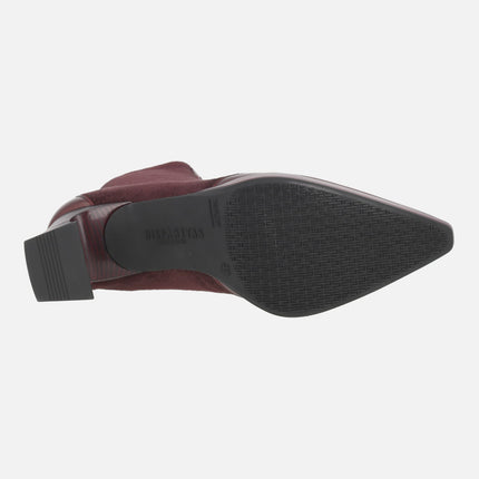 Botines de tacón con caña en tejido elástico y cremallera frontal