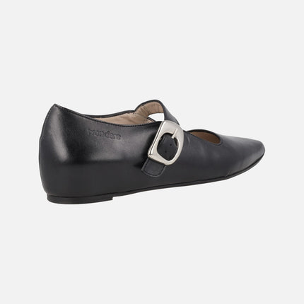 Bailarinas mercedes en piel negra con cuña interior A-3830